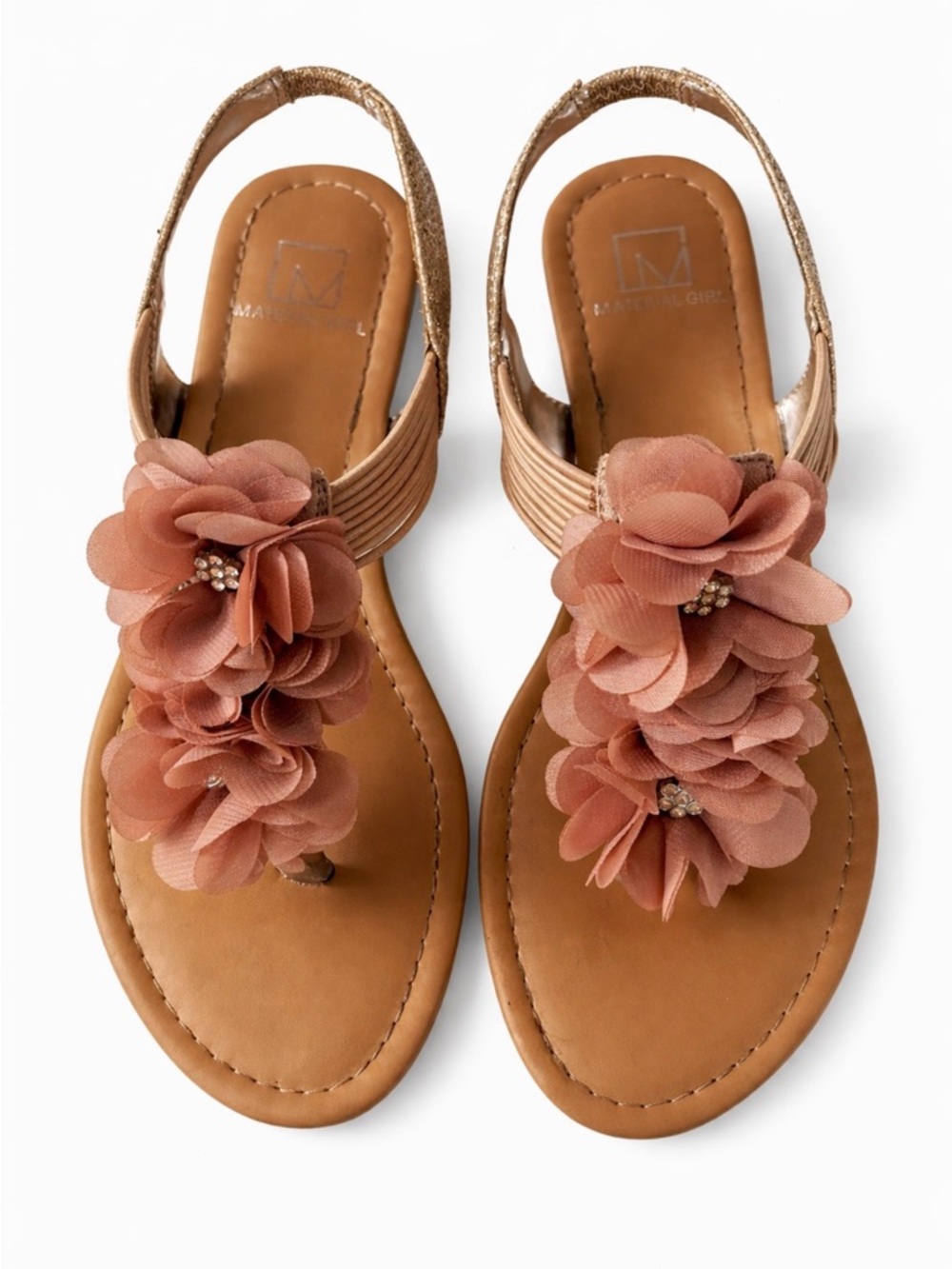 Material Girl Floral Sandals Blush Pink Silver Size 7.5 Women’s Worn Once